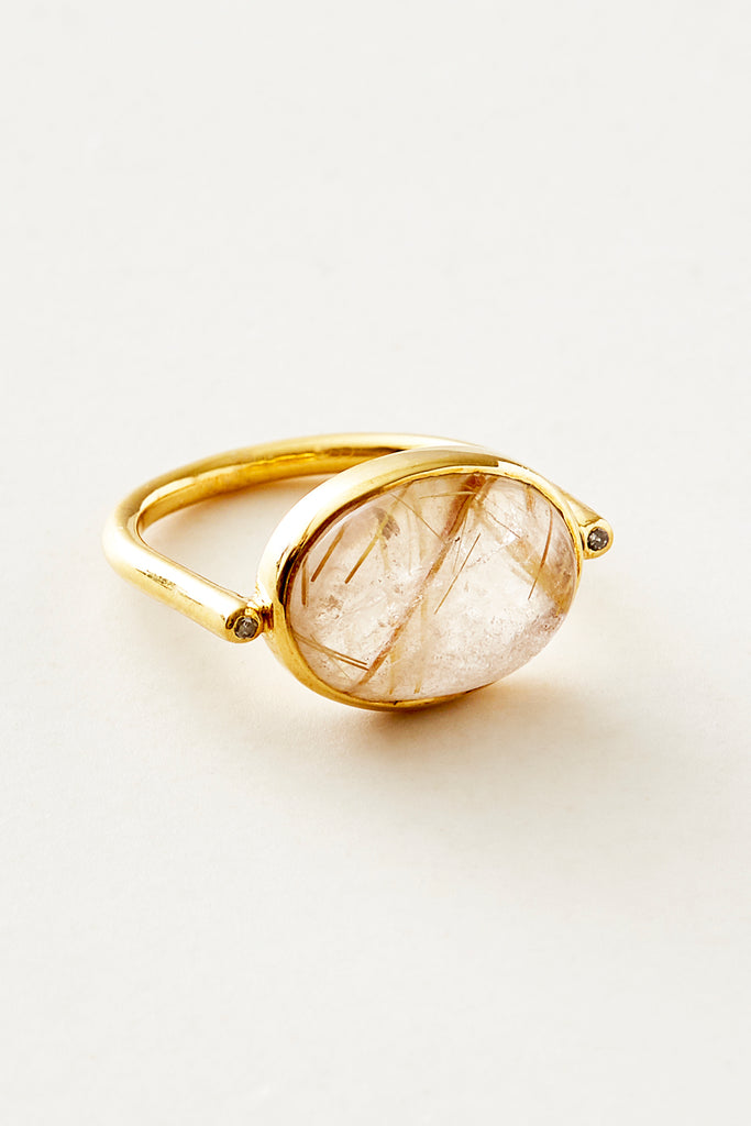 STUDIO LOMA - ADELE ring, Golden rutile with 2 diamonds