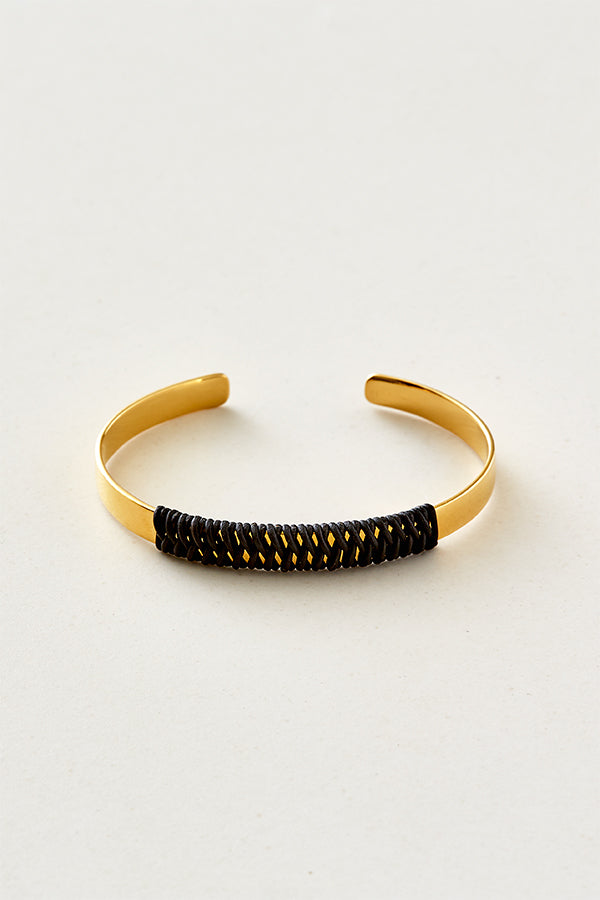 STUDIO LOMA - Black leather braided bangle
